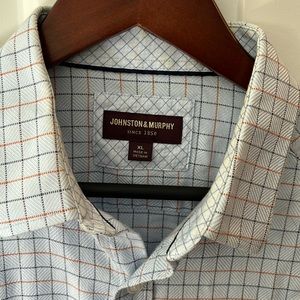 Johnston & Murphy Light Blue with Orange and Navy Plaid 💯 Cotton Sz XL